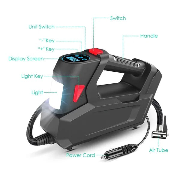PocketPump™ 120PSI Digital Air Compressor with LED Display ; Portable tire inflator with digital display.