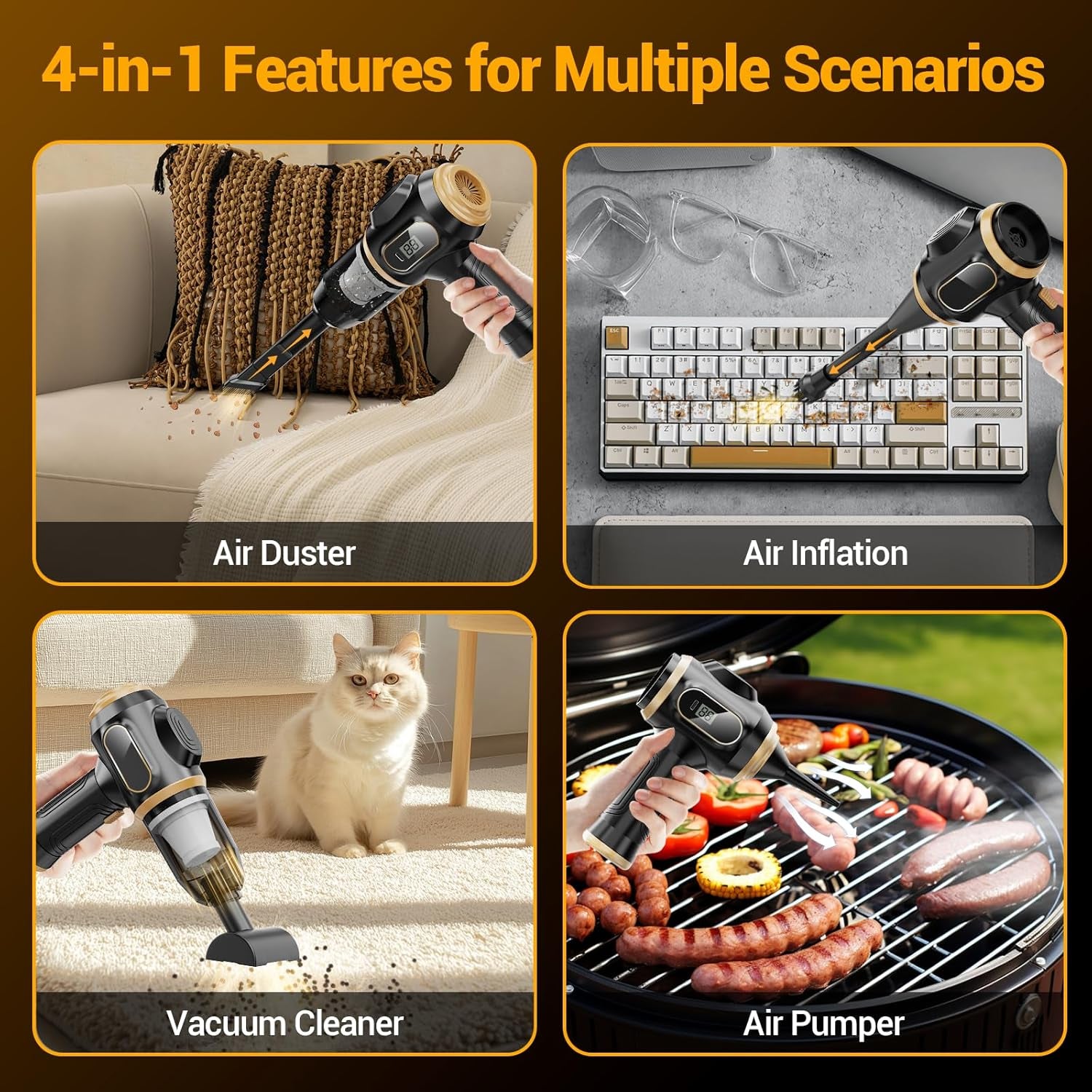 Cordless Mini Car Vacuum Cleaner – High-Power, Rechargeable Handheld with LCD Display & Multi-Nozzle Set (Black)