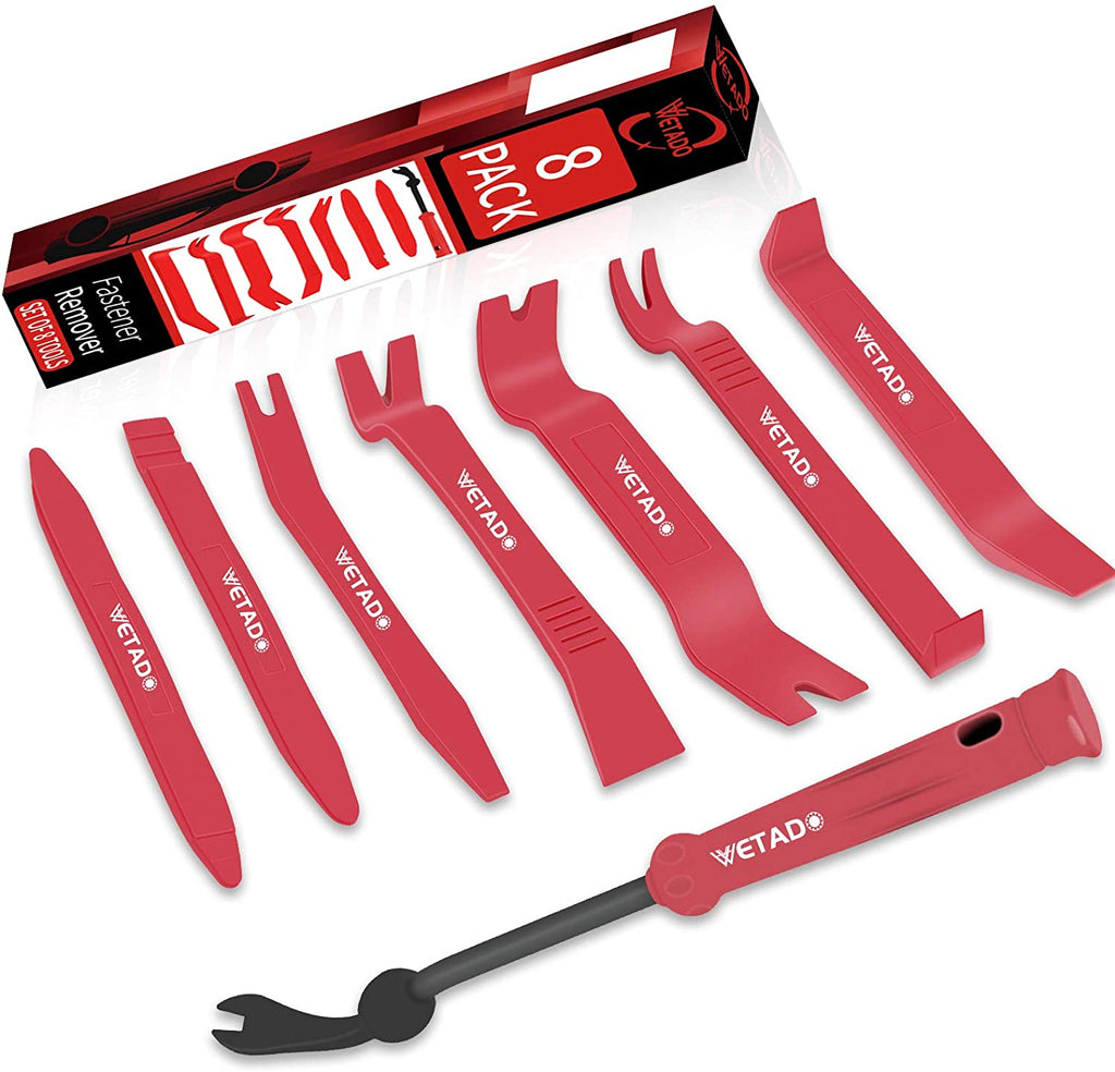 Trim Removal Tool, Car Upholstery Repair Kit, Car Door Audio Panel Trim Removal Set, Fastener Terminal Remover Tool Set Clips Pry Kit Auto Clip Pliers (8PCS Red)