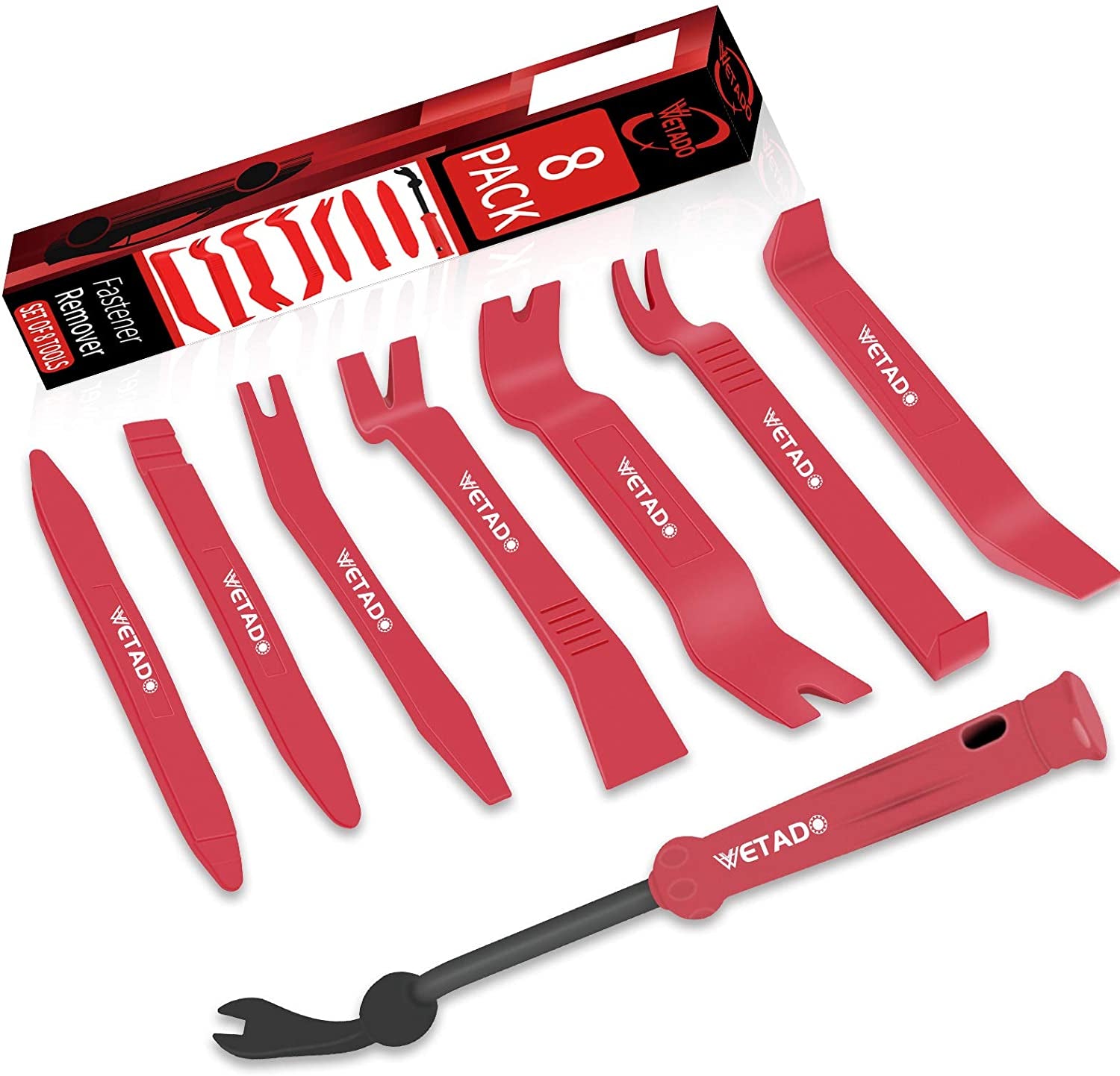 Trim Removal Tool, Car Upholstery Repair Kit, Car Door Audio Panel Trim Removal Set, Fastener Terminal Remover Tool Set Clips Pry Kit Auto Clip Pliers (8PCS Red)
