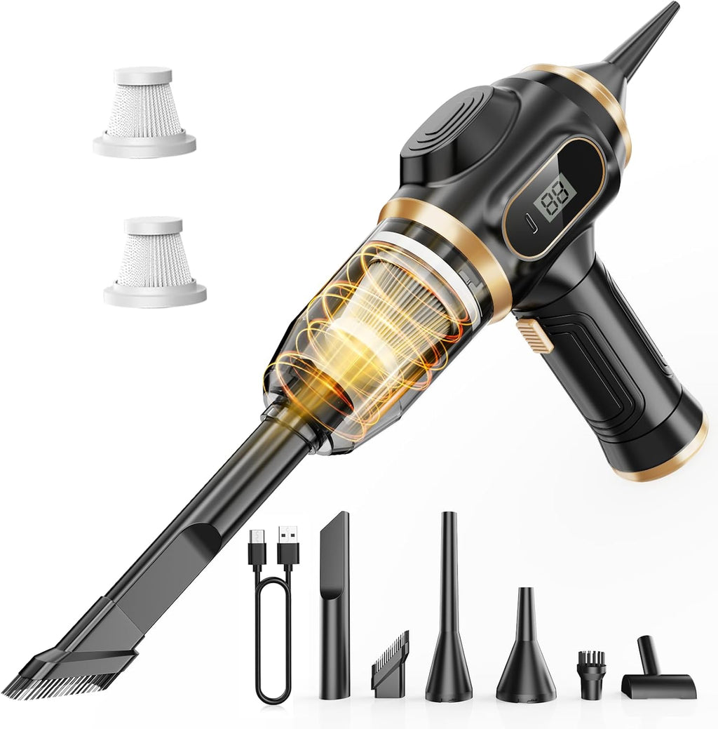 Cordless Mini Car Vacuum Cleaner – High-Power, Rechargeable Handheld with LCD Display & Multi-Nozzle Set (Black)
