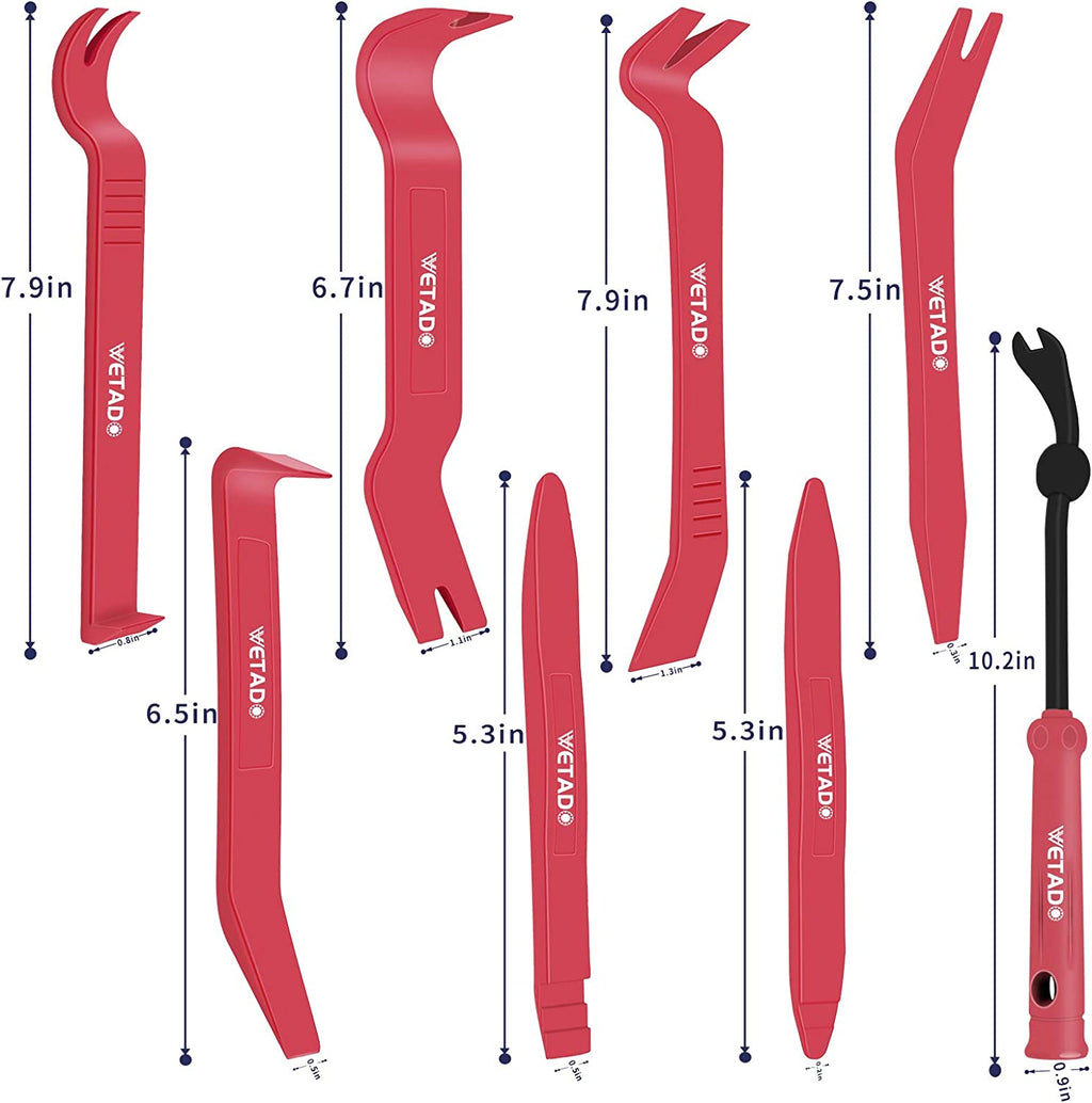 Trim Removal Tool, Car Upholstery Repair Kit, Car Door Audio Panel Trim Removal Set, Fastener Terminal Remover Tool Set Clips Pry Kit Auto Clip Pliers (8PCS Red)