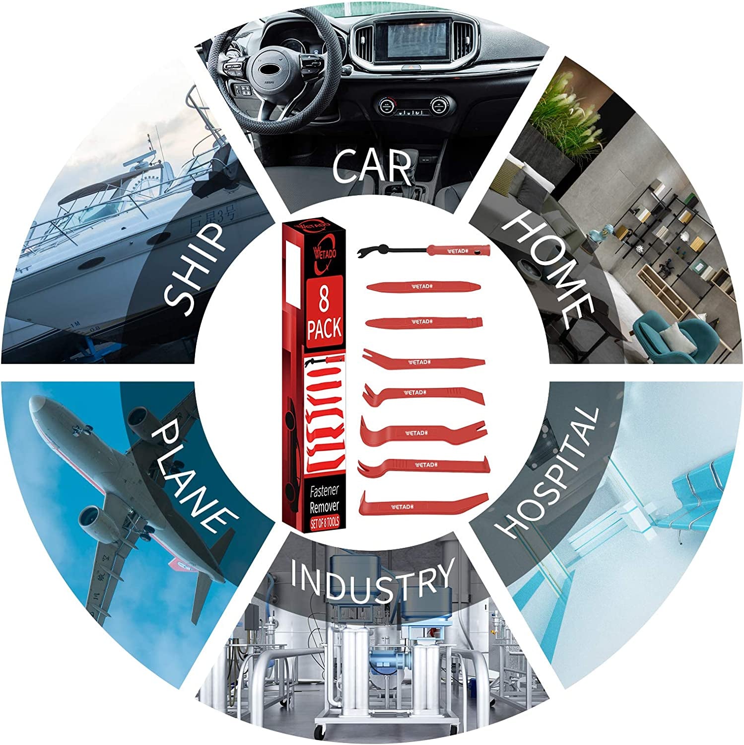 Trim Removal Tool, Car Upholstery Repair Kit, Car Door Audio Panel Trim Removal Set, Fastener Terminal Remover Tool Set Clips Pry Kit Auto Clip Pliers (8PCS Red)